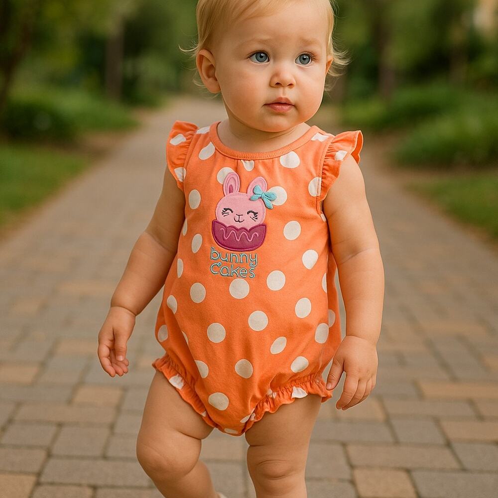 First Moments Girls Bodysuit Size 3 Months Bunny Cakes Polka Dot NEW